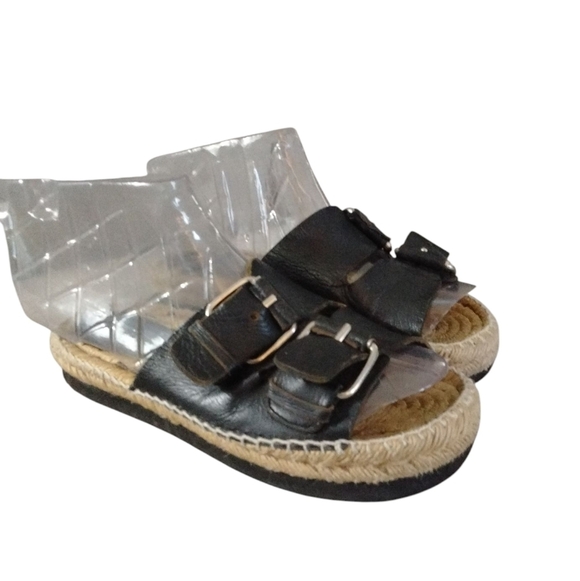 Palomitas Black Leather Double Strap Sandals Size 7-7.5 - Picture 8 of 8